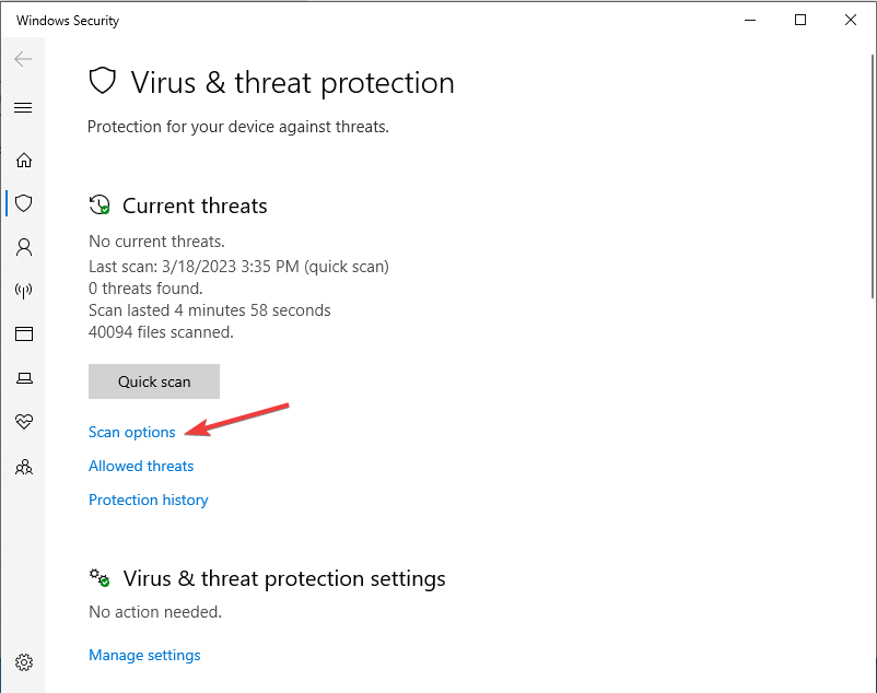 Scan options WS Windows 10