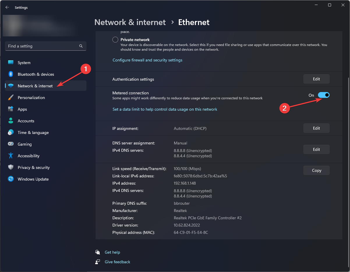 Set as metered connection Windows 11