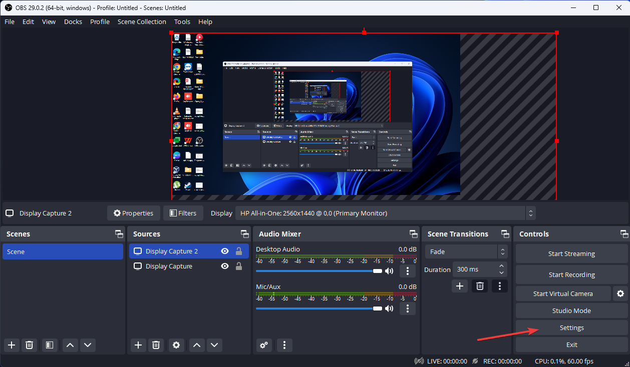 Settings how to record multiple screens in windows
