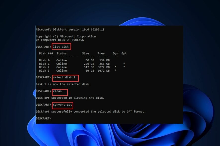 unable to convert disk to gpt