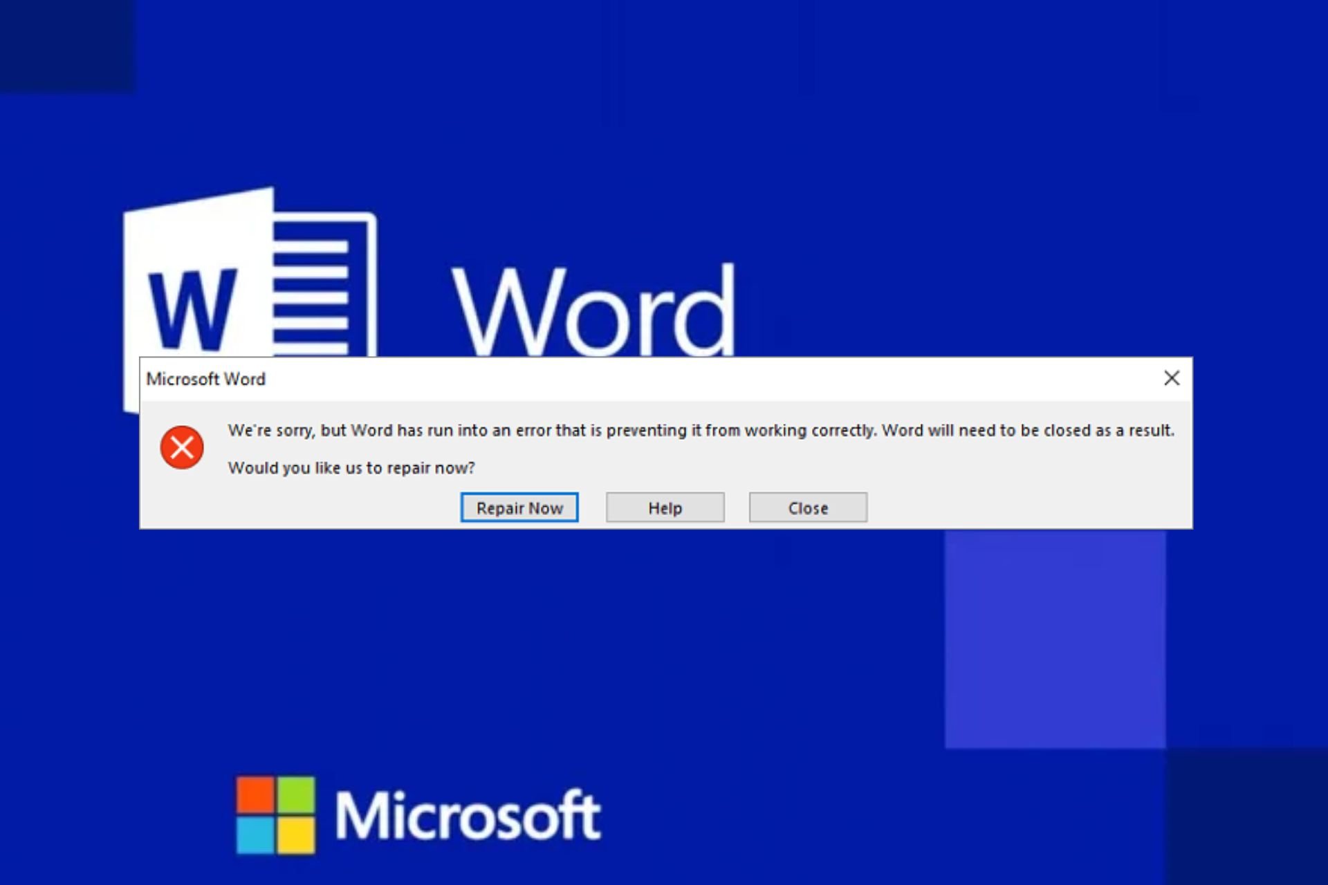 Word has run into an error