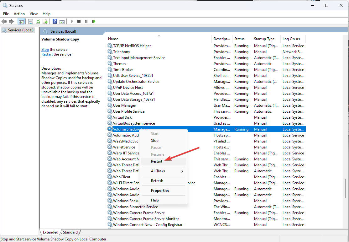 VSC restart 0x8004230f