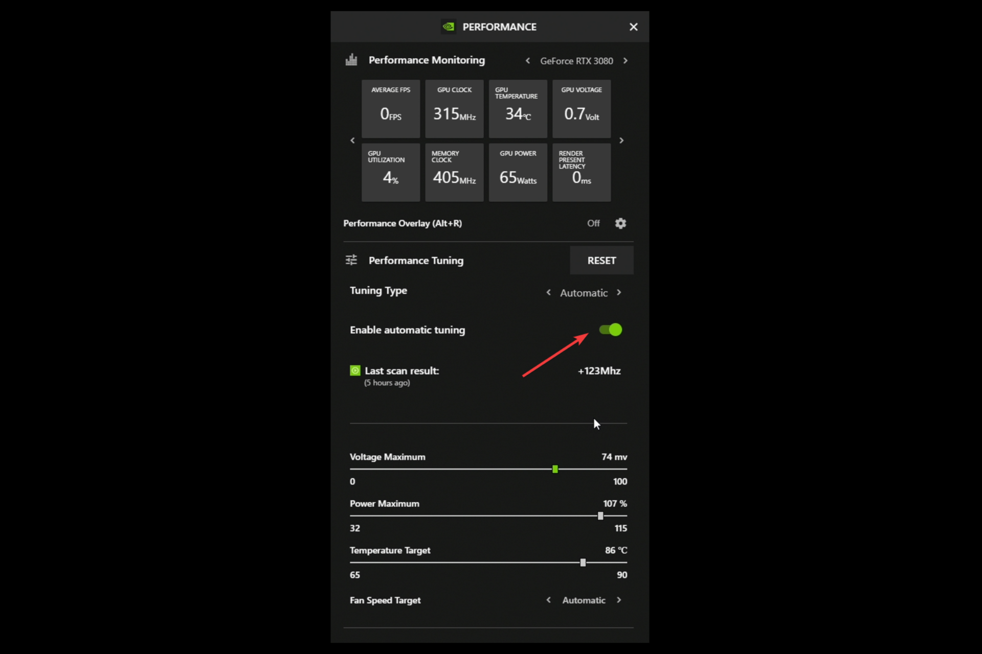 enable automatic tuning Nvidia