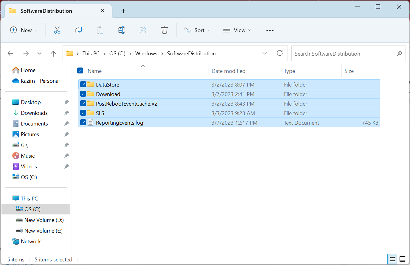 delete software distribution folder
