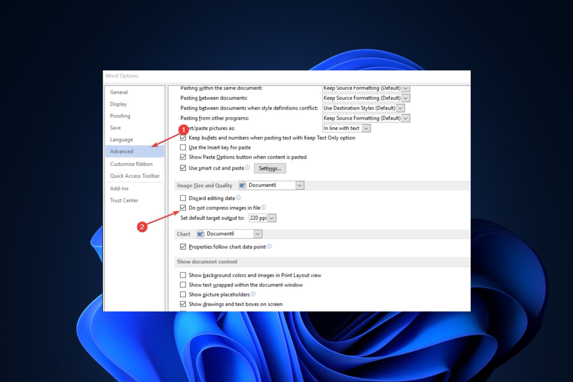 prevent word from reducing image quality