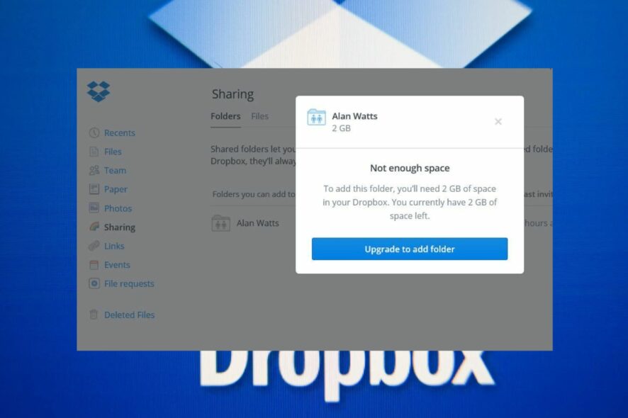 Dropbox Not Enough Space to Access Folder