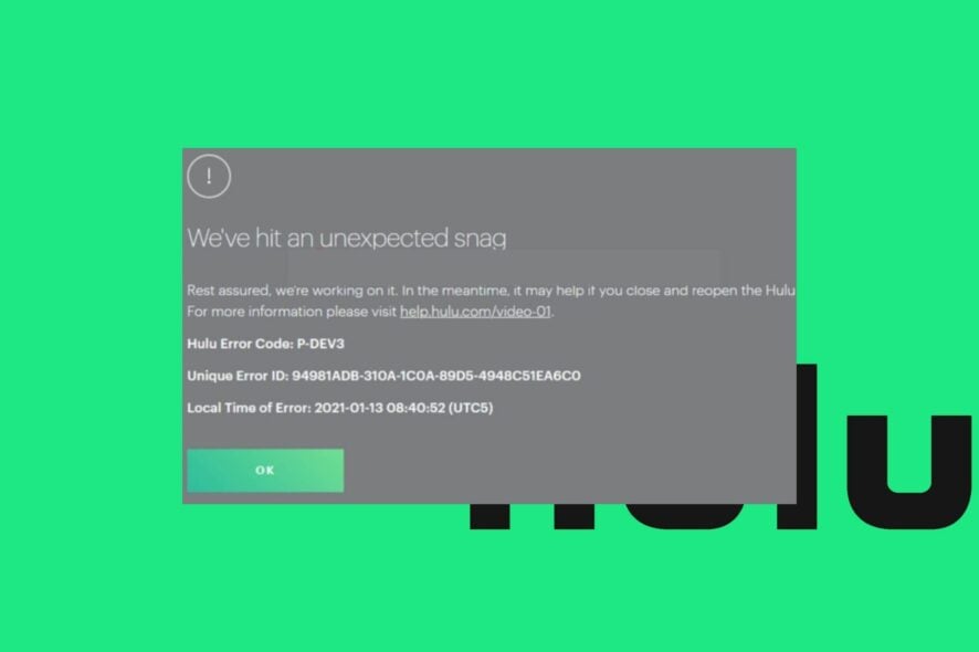 hulu error code p-dev310