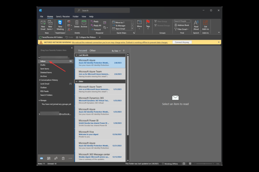 inbox button not working on Outlook