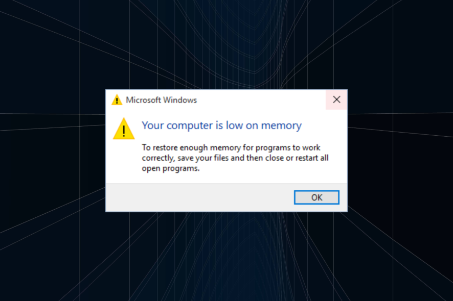 fix low virtual memory issue in windows 10