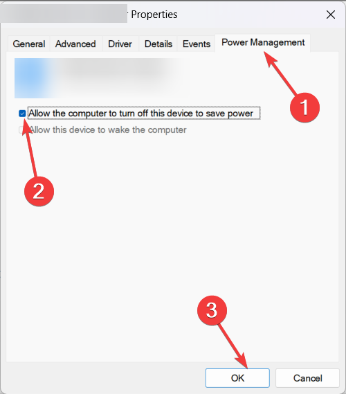 Power Management tab 
