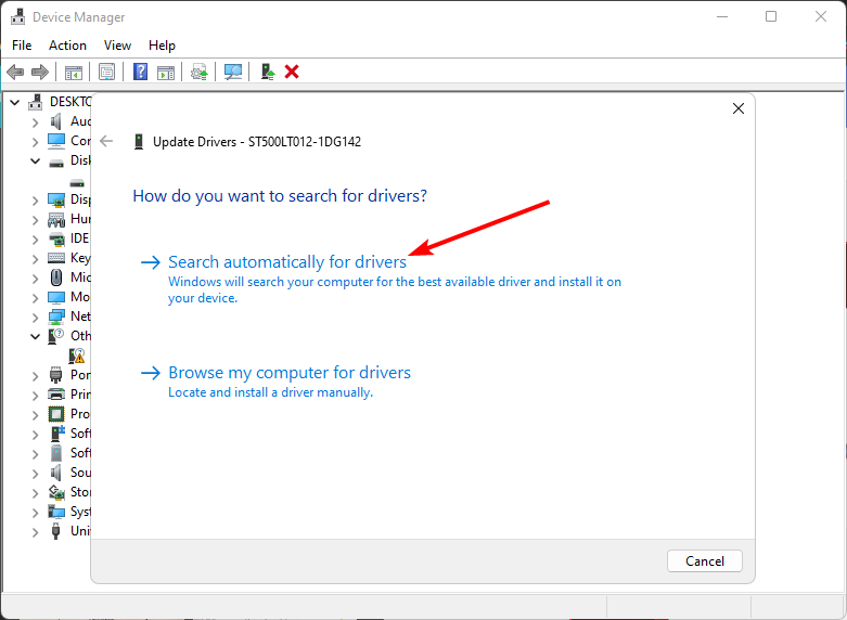 search automatically for drivers disk drives