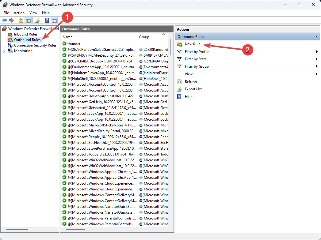 New Rule Outbound 0x87d00607