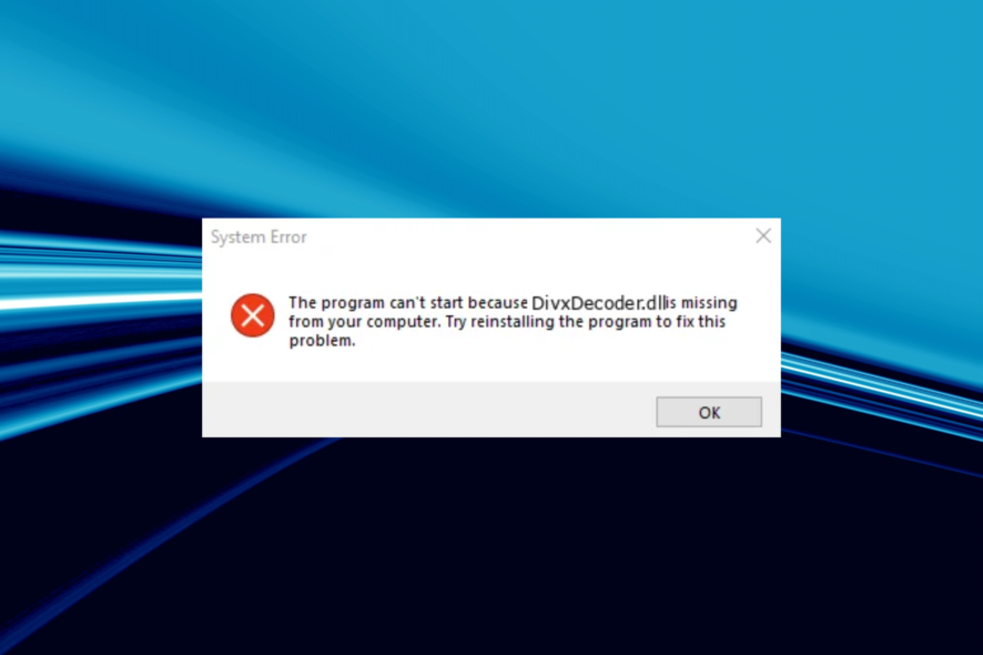 fix missing DivxDecoder.dll in Windows