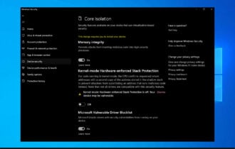 kernel-mode hardware-enforced stack protection is off