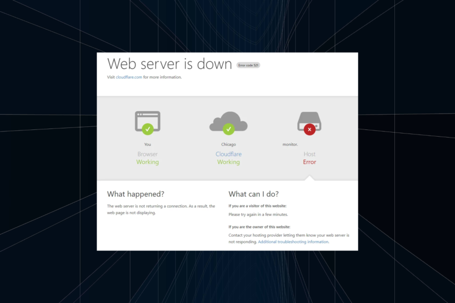 fix 521 error cloudflare