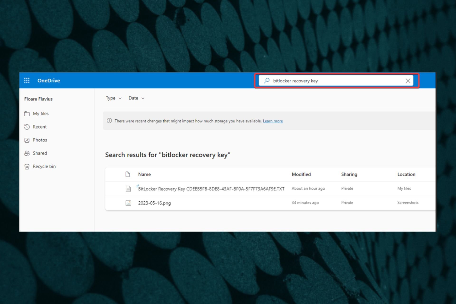 how to recover your bitlocker key onedrive