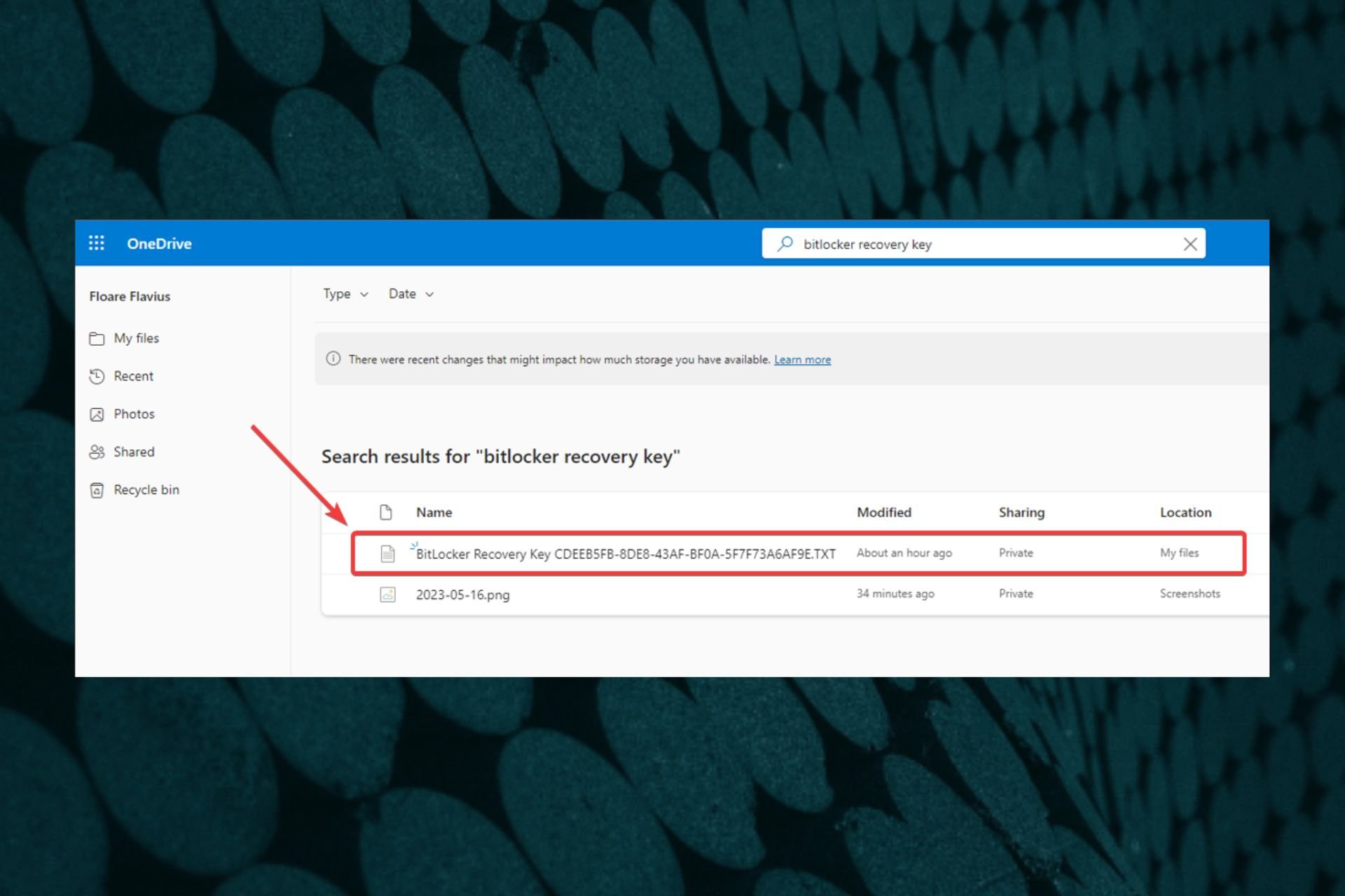 bitlocker key onedrive