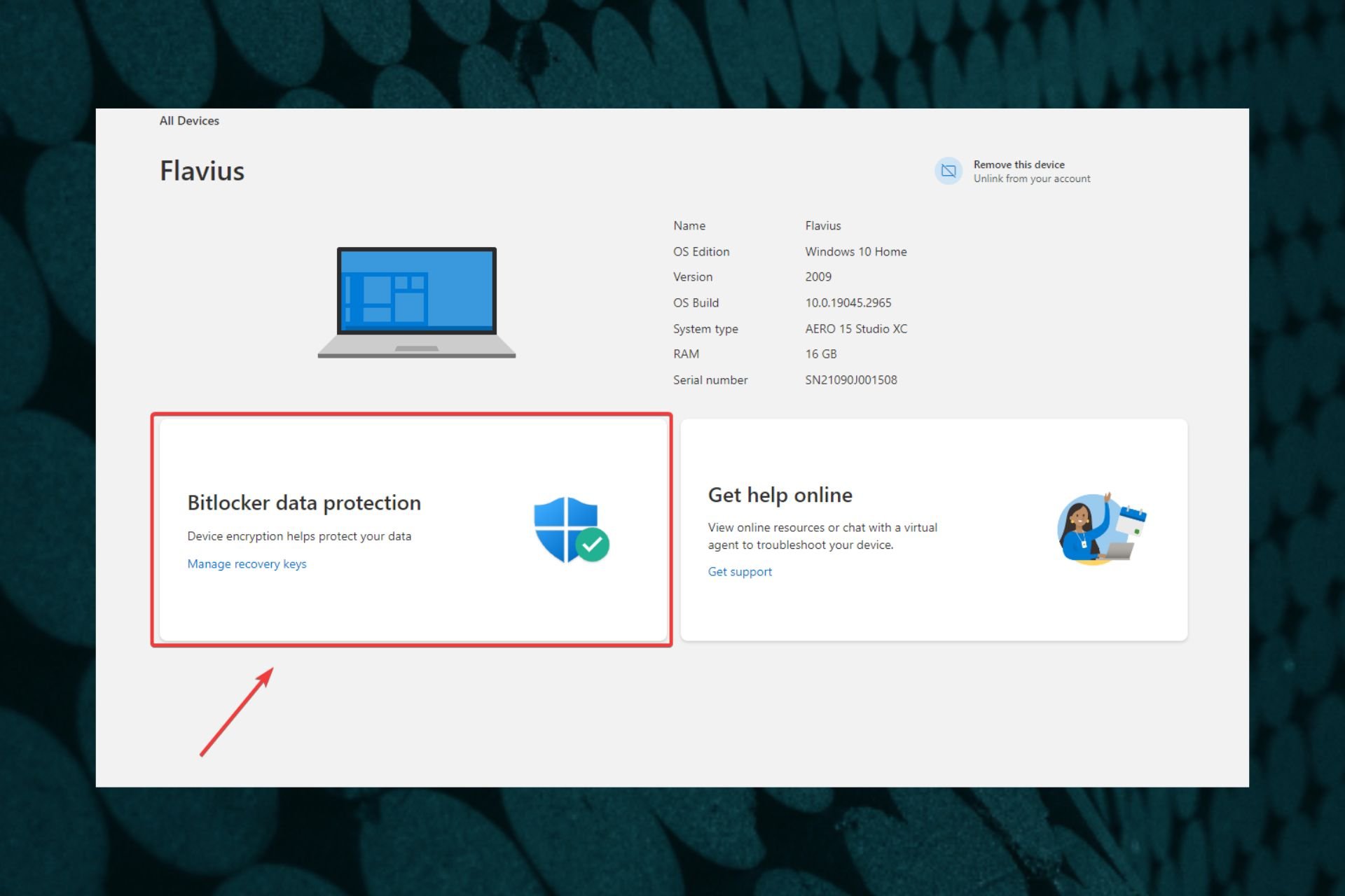 manage keys onedrive
