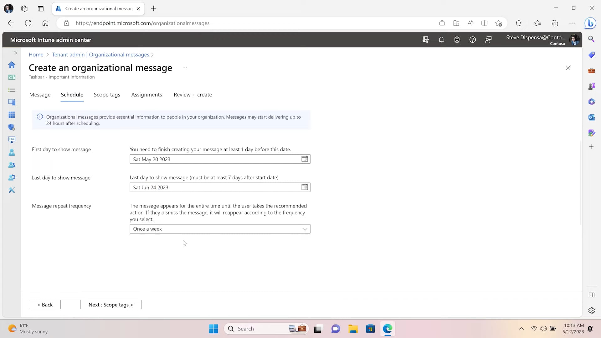 windows 11 organizational messages