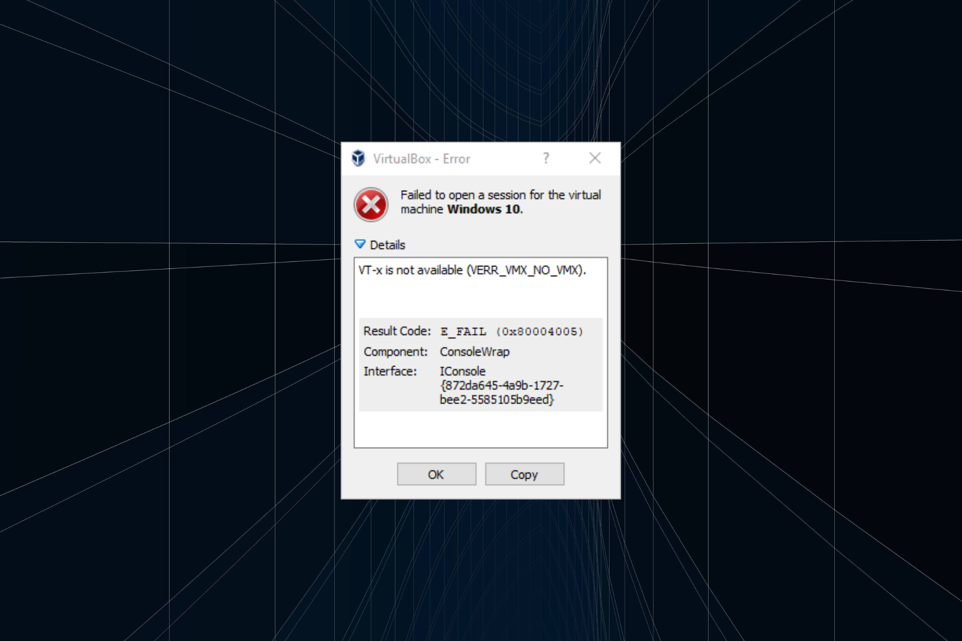 fix vt-x is not available (verr_vmx_no_vmx) error in Windows