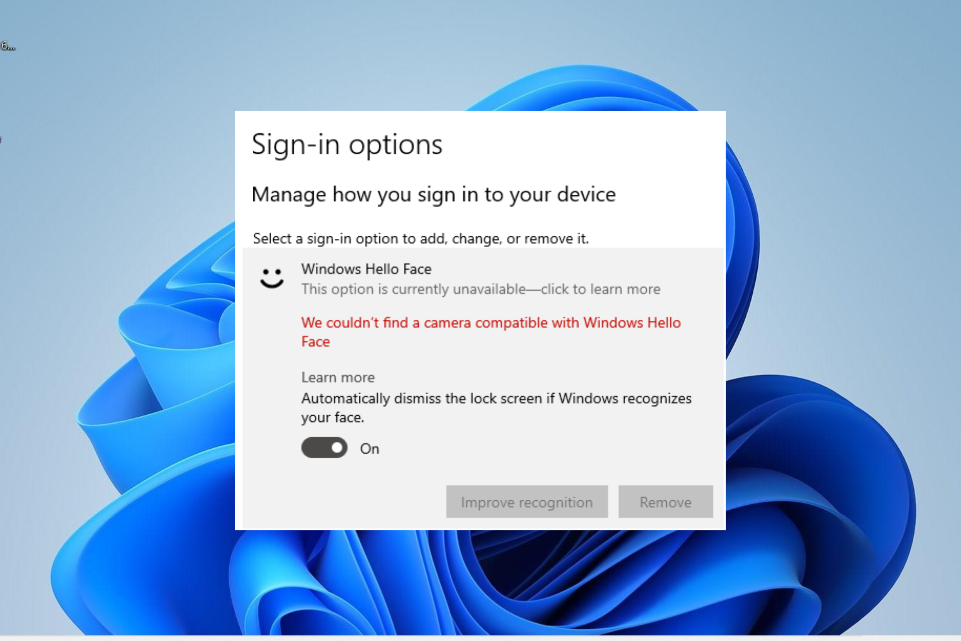we could not find a camera compatible windows hello face