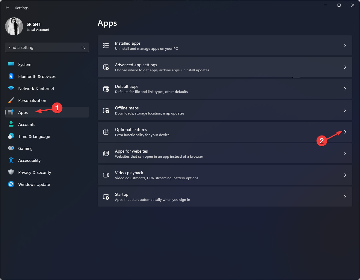 Go to Apps - optional features 