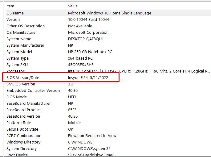 bios settings