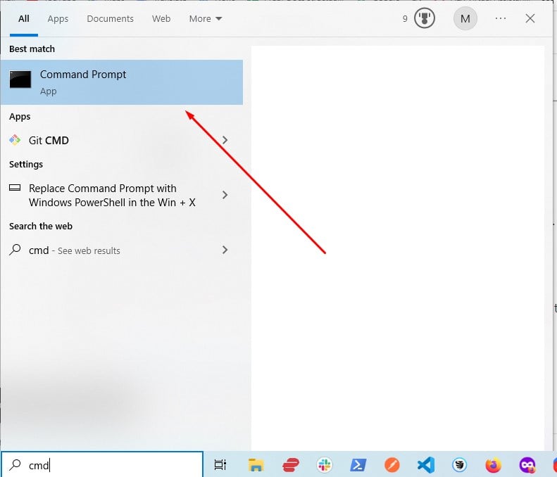 command prompt in start menu