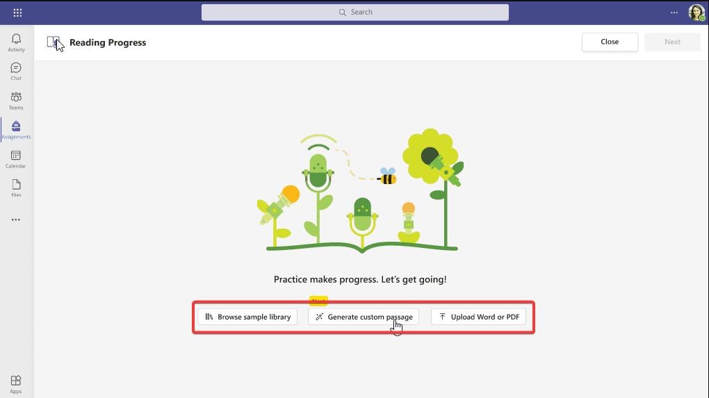 reading progress microsoft teams