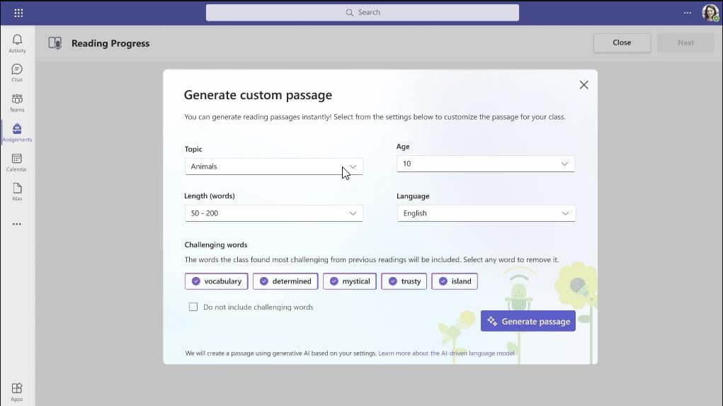 reading progress microsoft teams