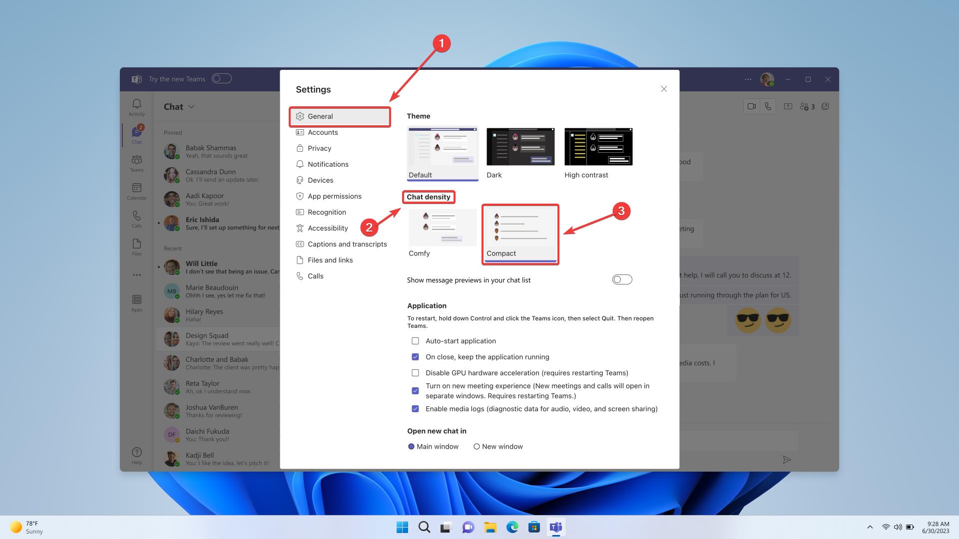 Microsoft Teams Compact Chat List
