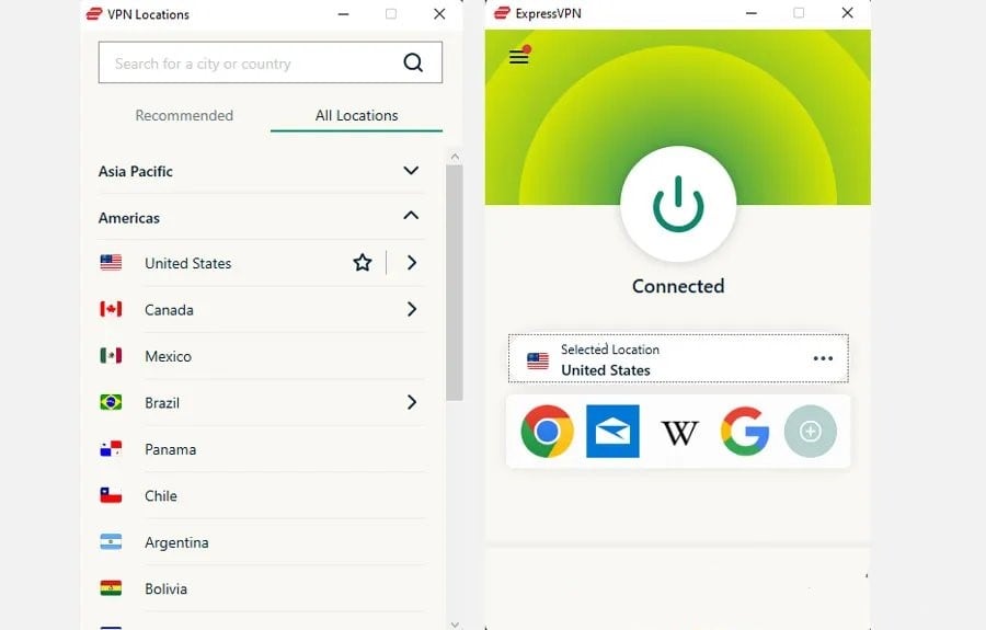 expressvpn connected to us server