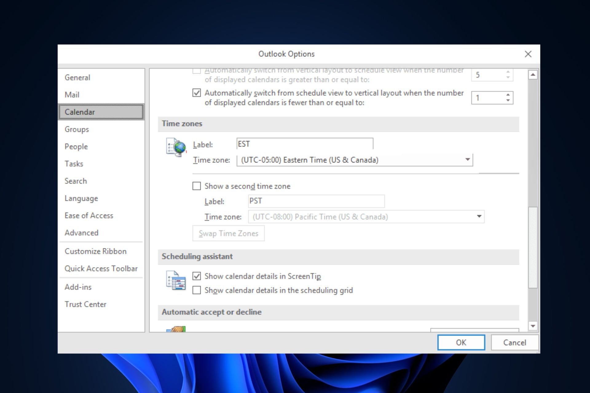 Outlook showing wrong time