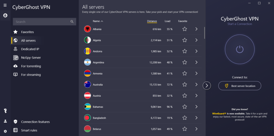 cyberghost vpn ui