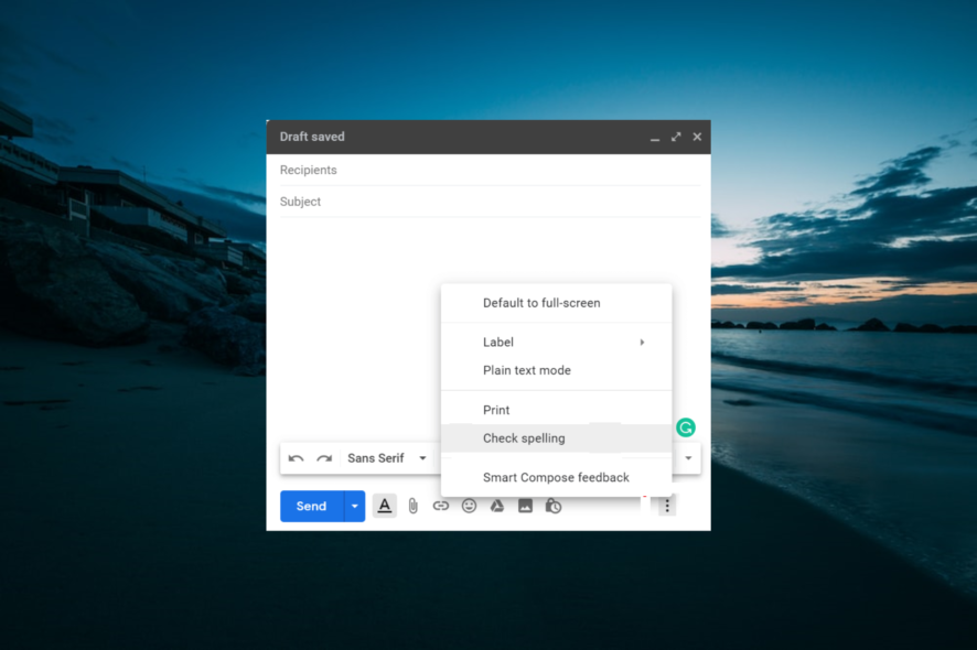 gmail spell check not working