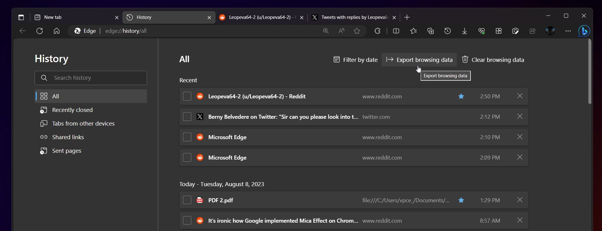 export browser history edge