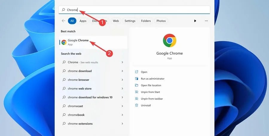 open chrome from start menu