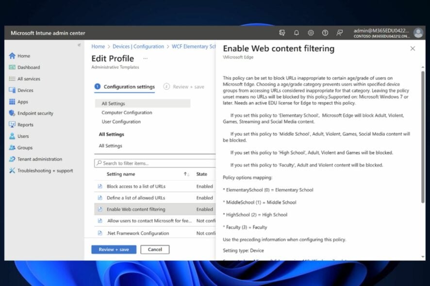Web Content Filtering edge