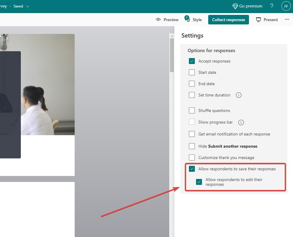 Allow respondents to save their responses