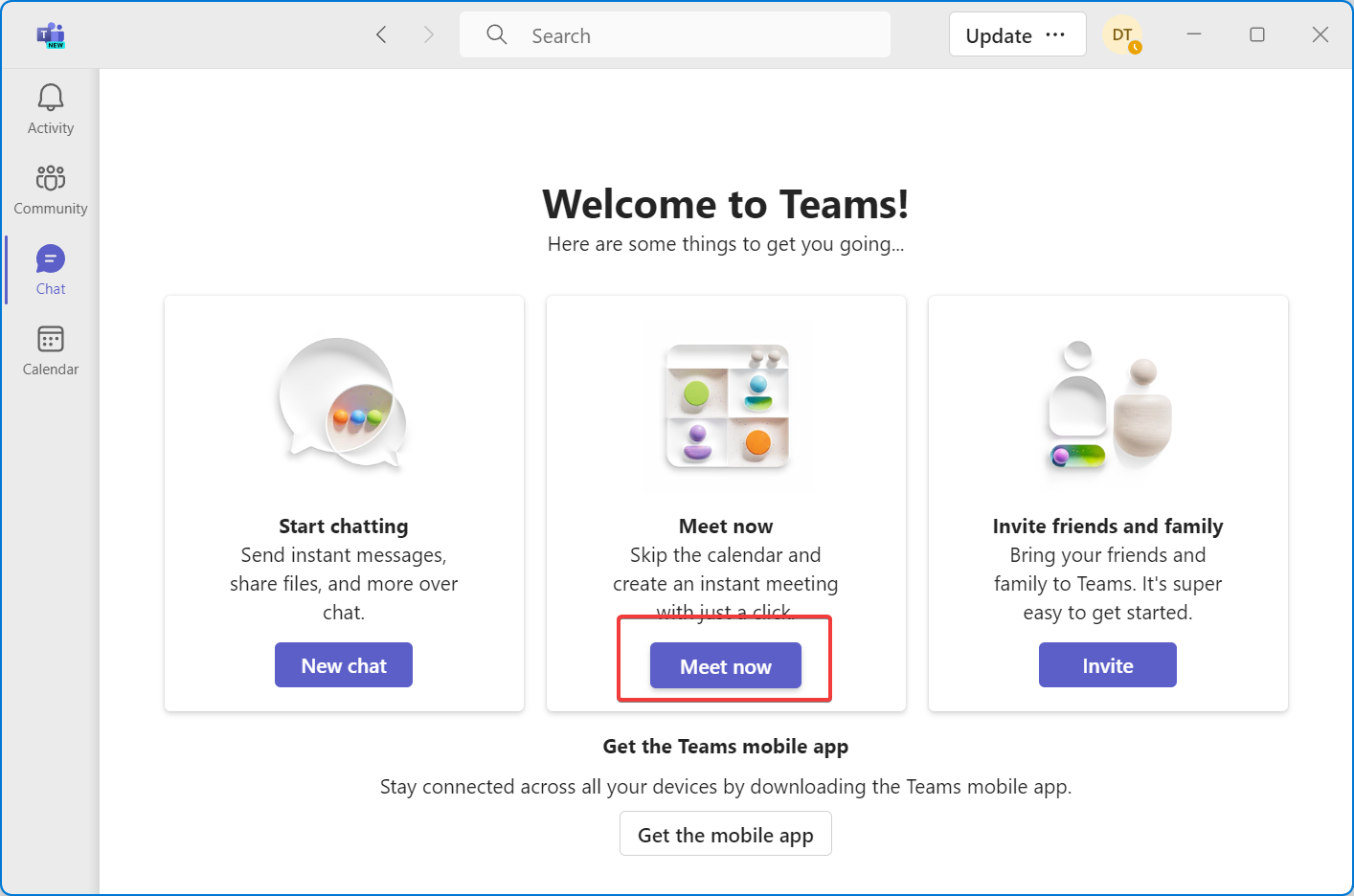 start meeting on teams