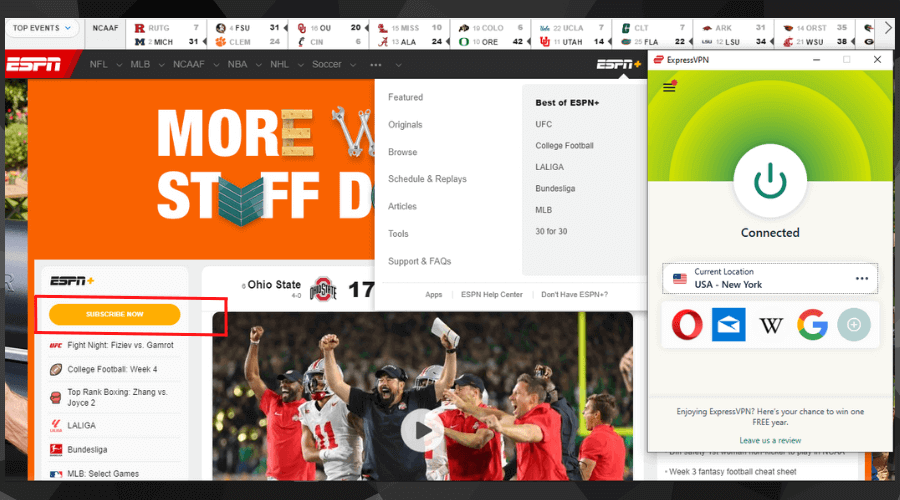 espn plus trabajando con expressvpn conectado