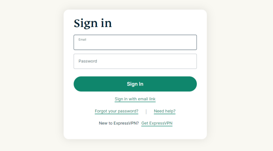 finestra di accesso di expressvpn