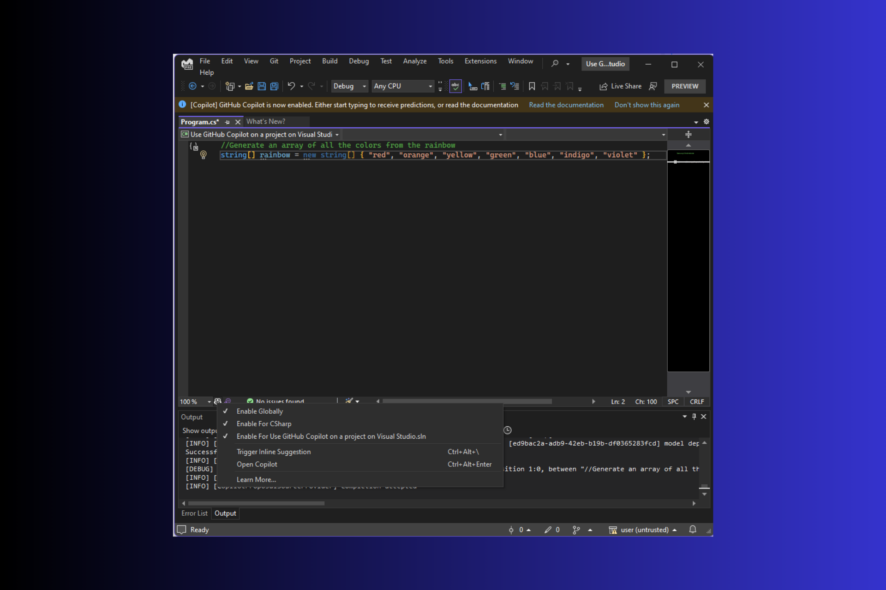 how to use github copilot on Visual Studio