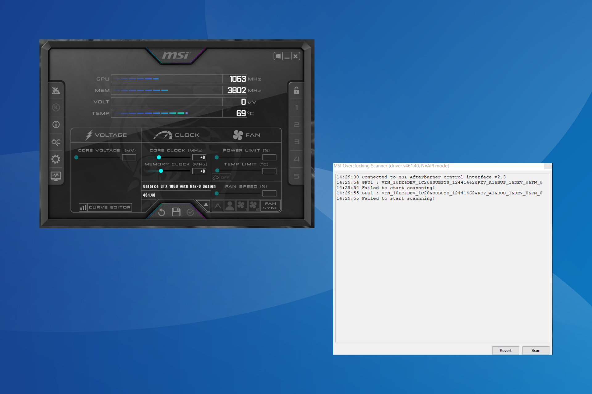 fix msi afterburner OC scanner failed to start scanning