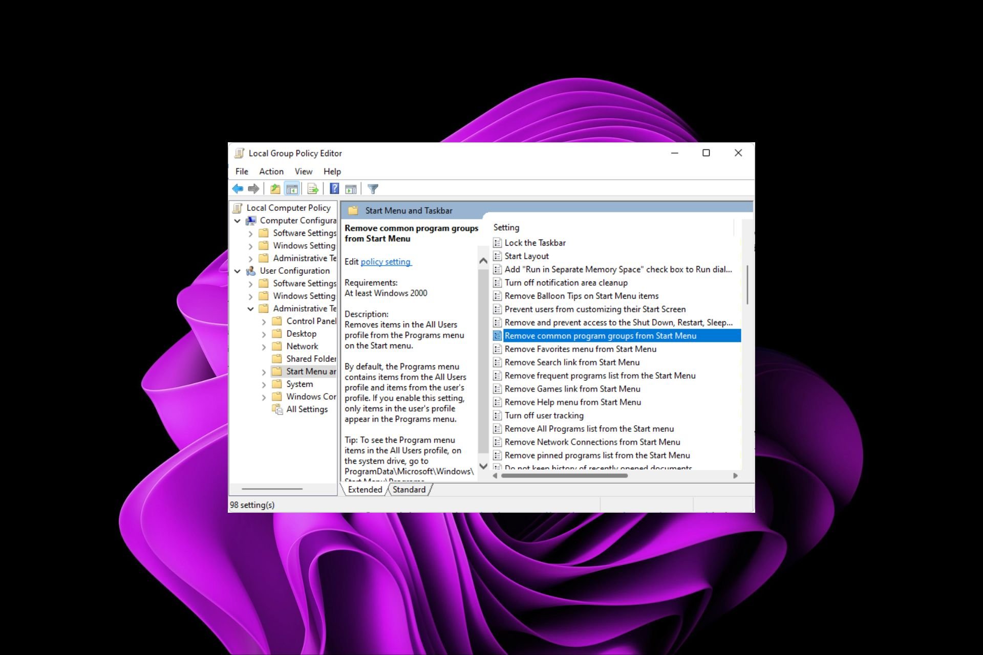 How to Remove Common Program Groups From Start Menu