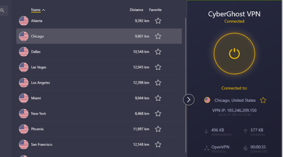 cyberghost user interface.