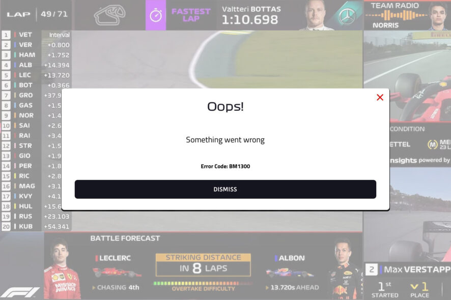 f1 tv bm1300 error