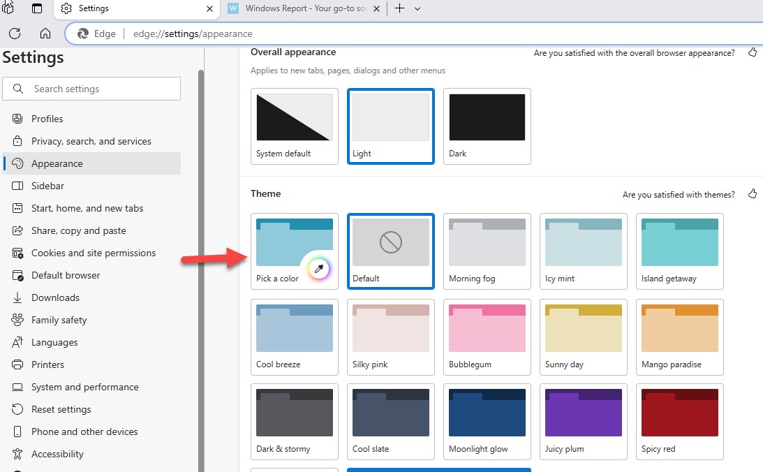 This image has an empty alt attribute; its file name is pick-a-color-option-for-theme-in-Edge-appearance-settings.jpg