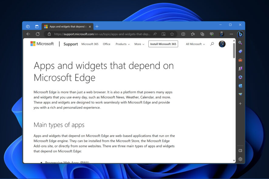 uninstalling microsoft edge breaks apps and widgets