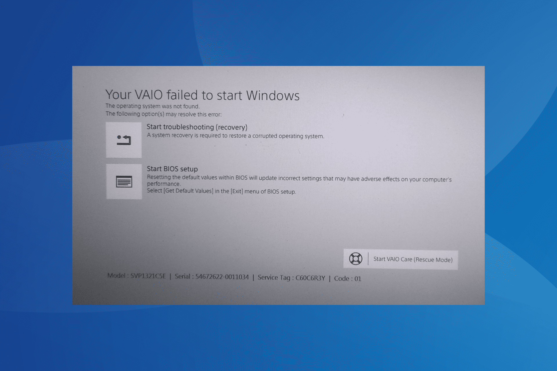 Fix Your VAIO failed to start Windows